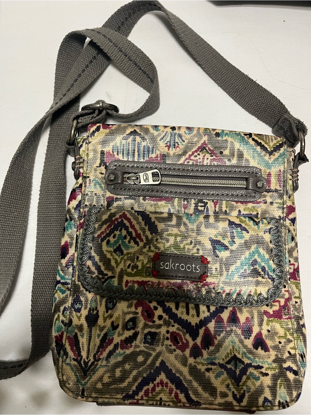 Sakroots Cream Multicolor Ikat Print Crossbody